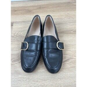 Essex Lane Women's Black Leather Loafers Size 7.5 Gold Buckle Hardwear Career